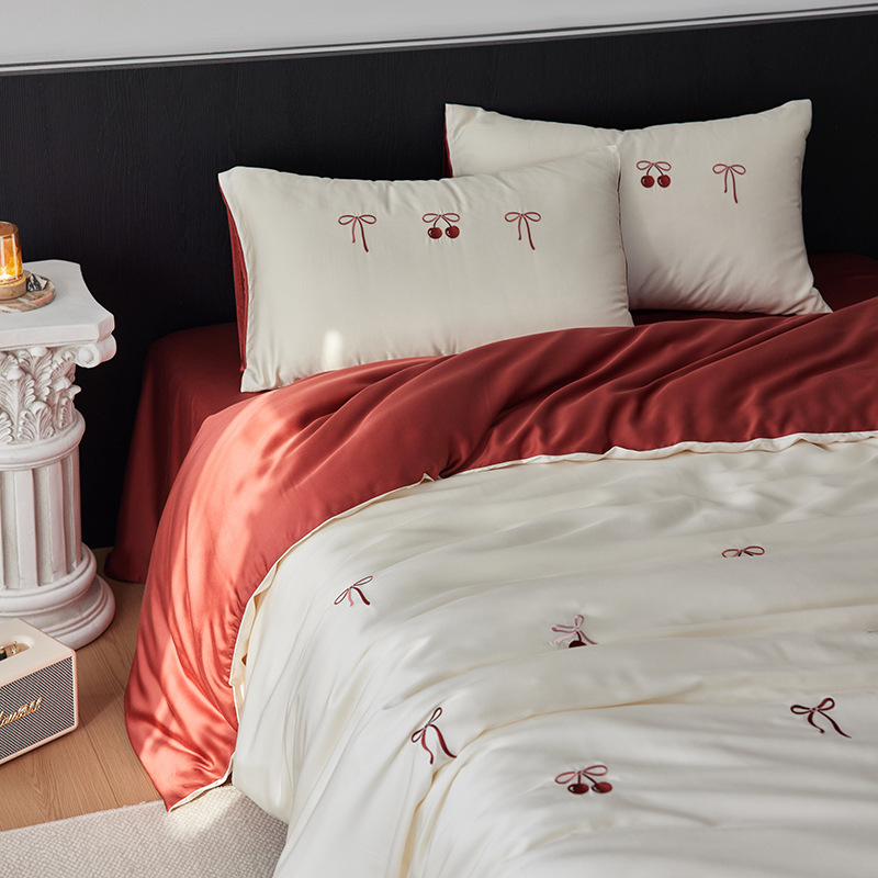 Spring and Summer 60-piece Tencel four-piece set: Natural coolness, simple and elegant style, naked sleep ice silk bedding, bed sheets and duvet covers Specification image