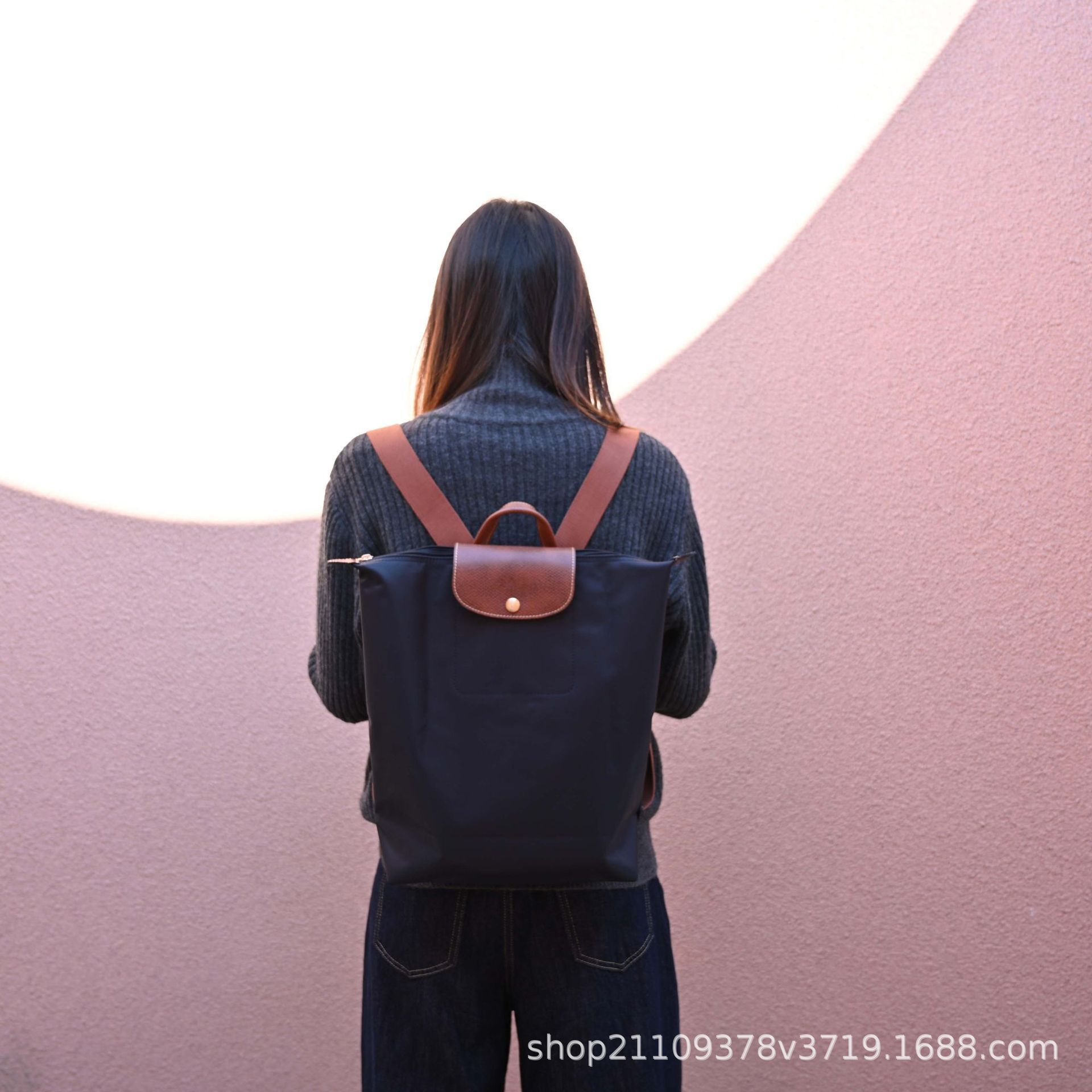 New Longxiang backpack, large nylon folding waterproof backpack, large-capacity dumpling bag for men and women's commuting schoolbag Specification drawing