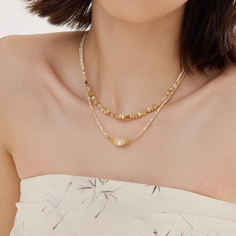 Gargantilla de herradura piedra natural cadena de clavícula apilada adornos de estilo medio personalidad collar de sentido superior gargantilla de citrino pic 2