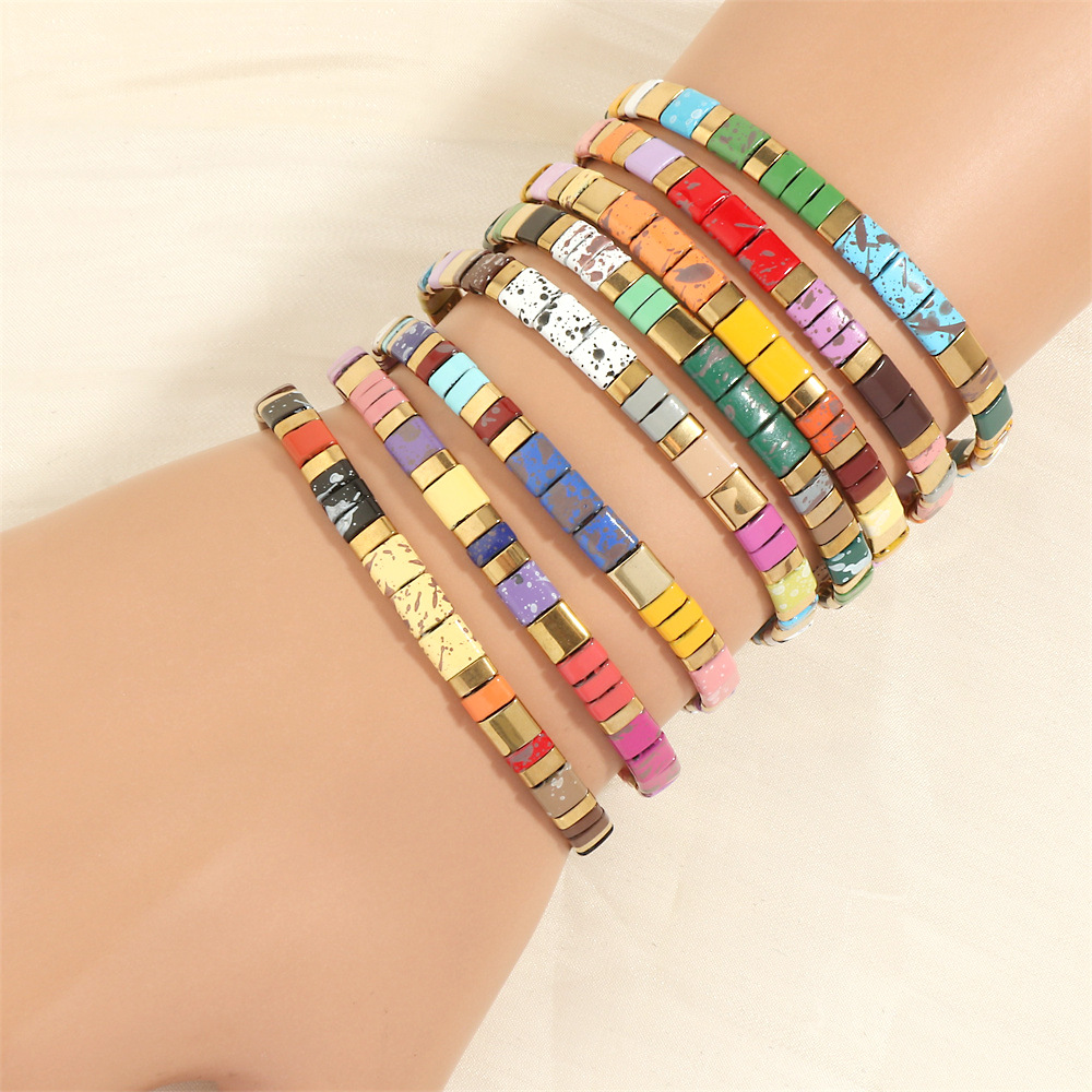 Cross-Border Fashion Vintage Tila Lift Beaded Bracelet Simple Bohemian Hand Woven Elastic Bracelet Women