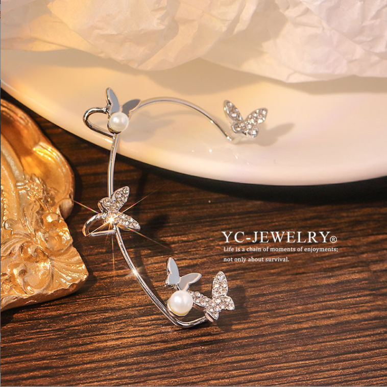 Estilo coreano con diamantes mariposa orejas colgantes sin orejas agujeros orejas clips de hueso ins chilli viento personalidad superfairy pendientes orejas para mujer solo Specification image
