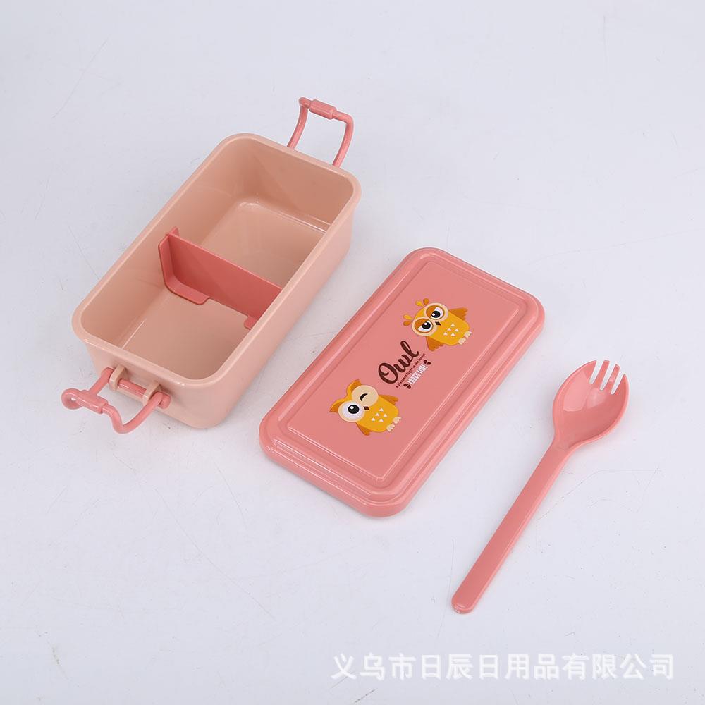 猫头鹰卡通塑料/密封分格轻食餐盒/带移动隔板/ml吸管水壶/小巧便携/安全可靠/漂亮卡通/精致实用/质量保证/实惠优选细节图