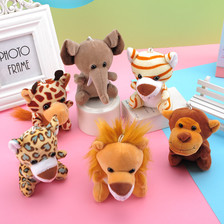 跨境新款动物小象狮子老虎毛绒玩具玩偶小挂件服饰包包配件批发
