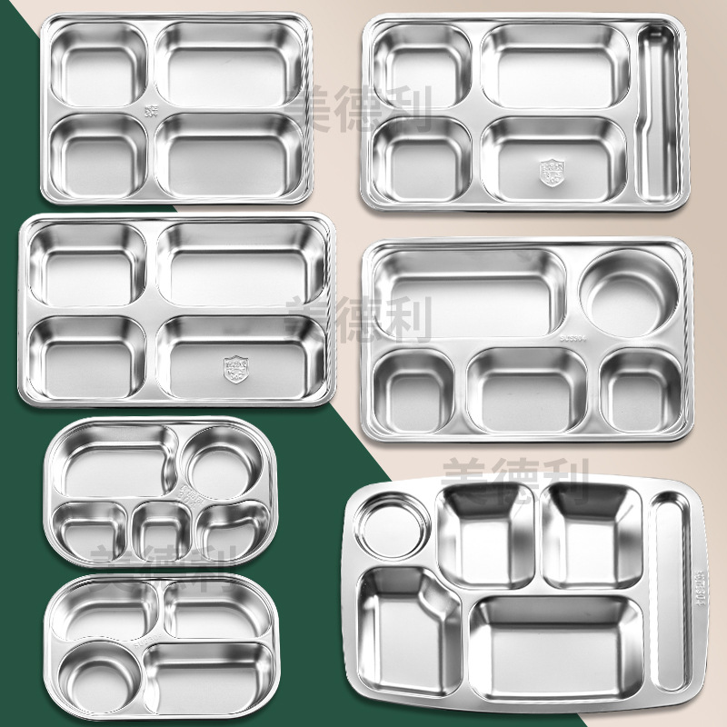 304 Stainless Steel Plate Children's Plate Thickened School Canteen Plate With Lid Divided Fast Food Plate Student Lunch Box details Picture