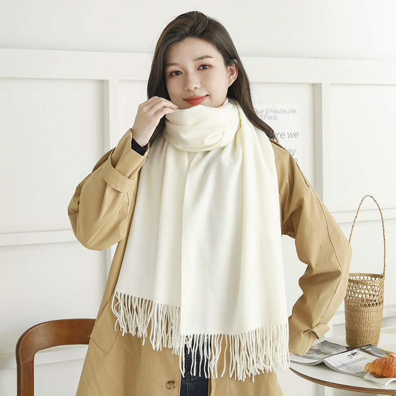 White Scarf Female Autumn Winter High-Grade Cashmere Wool Scarf Every Match 2024 New Imitation Cashmere Scarf Wholesale Specification drawing