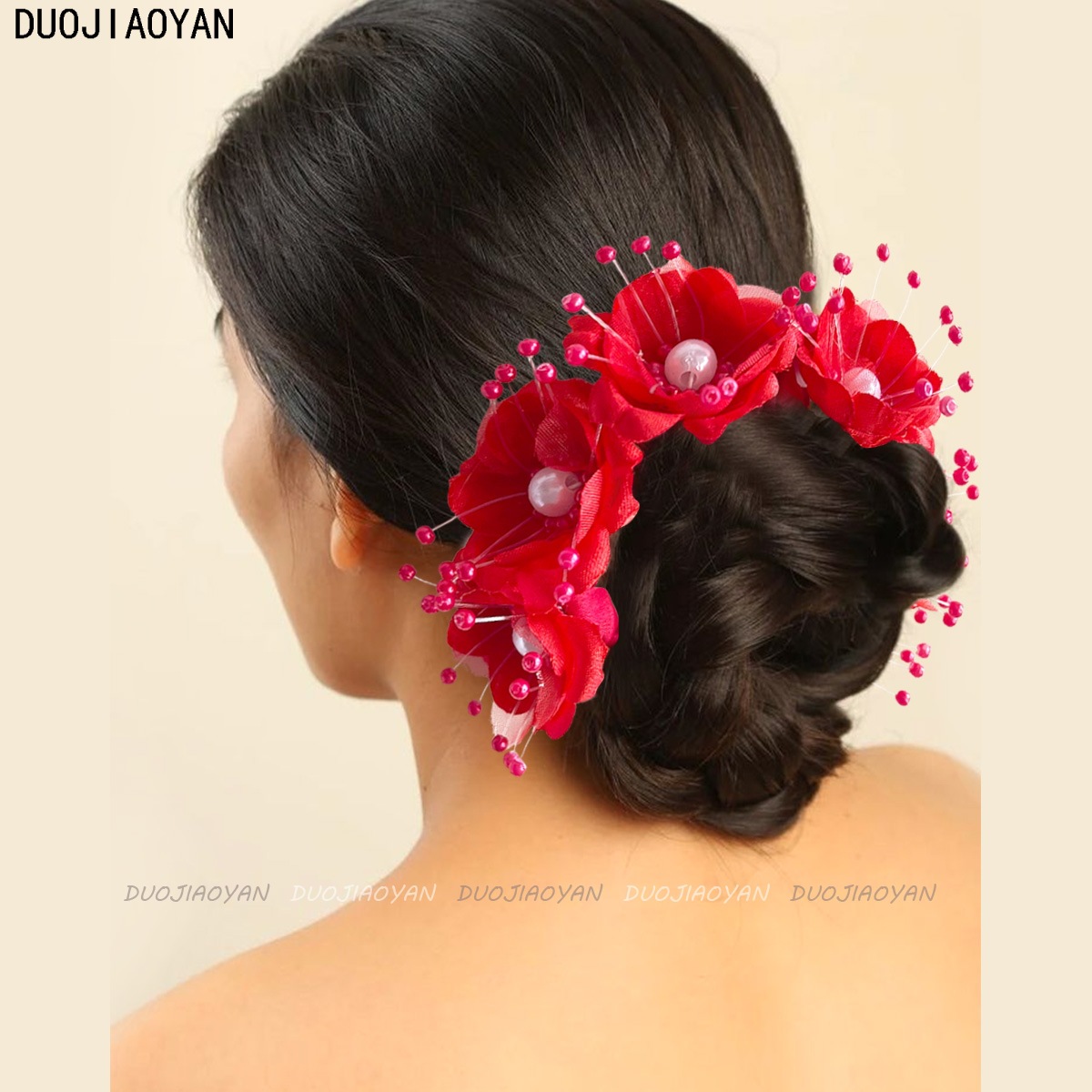 New cross-border pearl silk flower hair bands, realistic and gorgeous camellia flower bridal headwear, Organza wedding hair ties in stock Application Scenario
