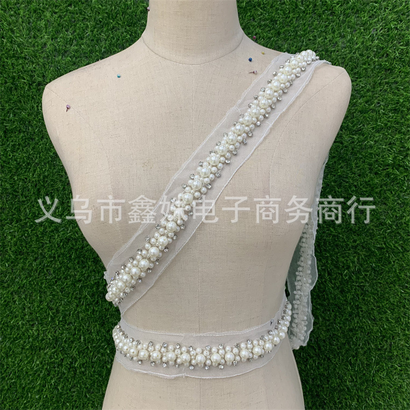 手缝珍珠服装辅料网纱手工钉珠花边服装辅料配件