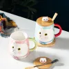 Creative and cute cat water cup, home cartoon hand-painted ceramic cup, office high appearance level covered spoon mug details Picture