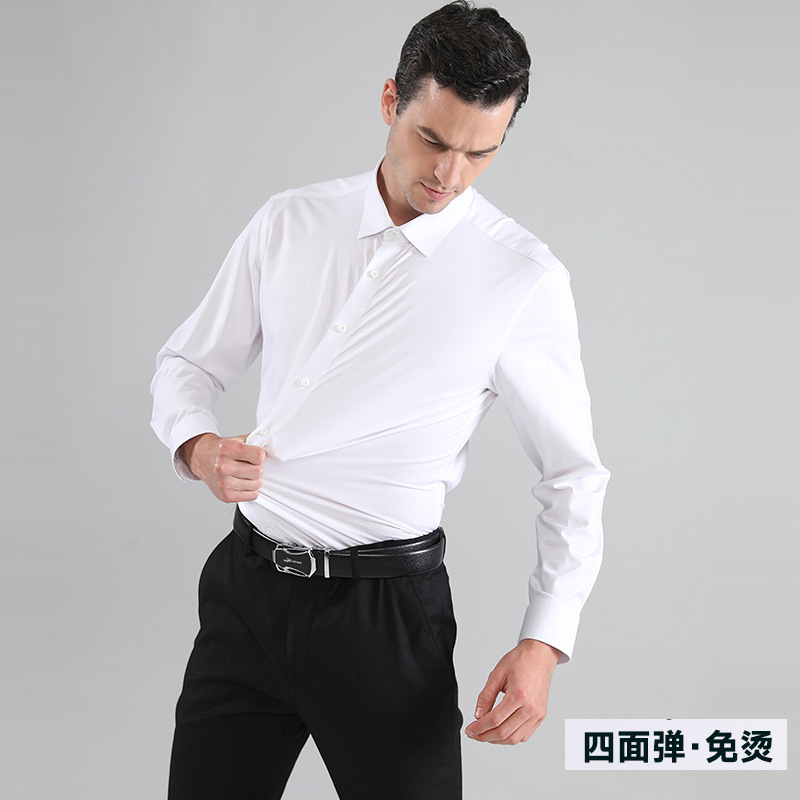 Amazon cross-border trade men's business casual elastic smooth men's shirt, long-sleeved no-iron plain shirt for men