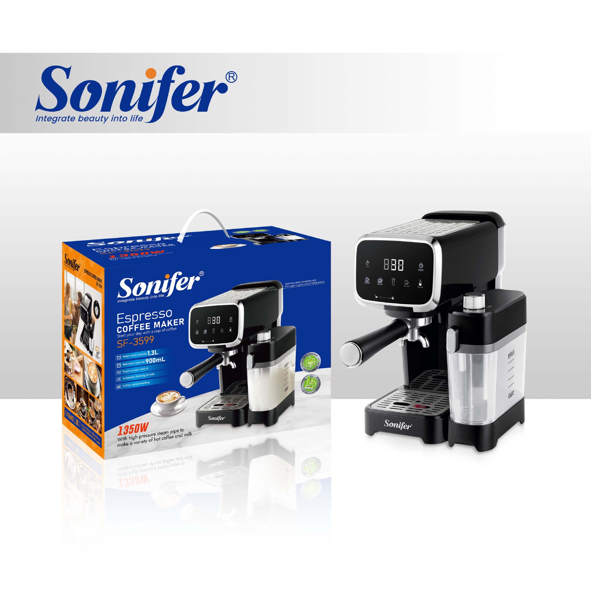 Sonifer 跨境家用意式浓缩咖啡机小型半自动coffee maker SF-3599
