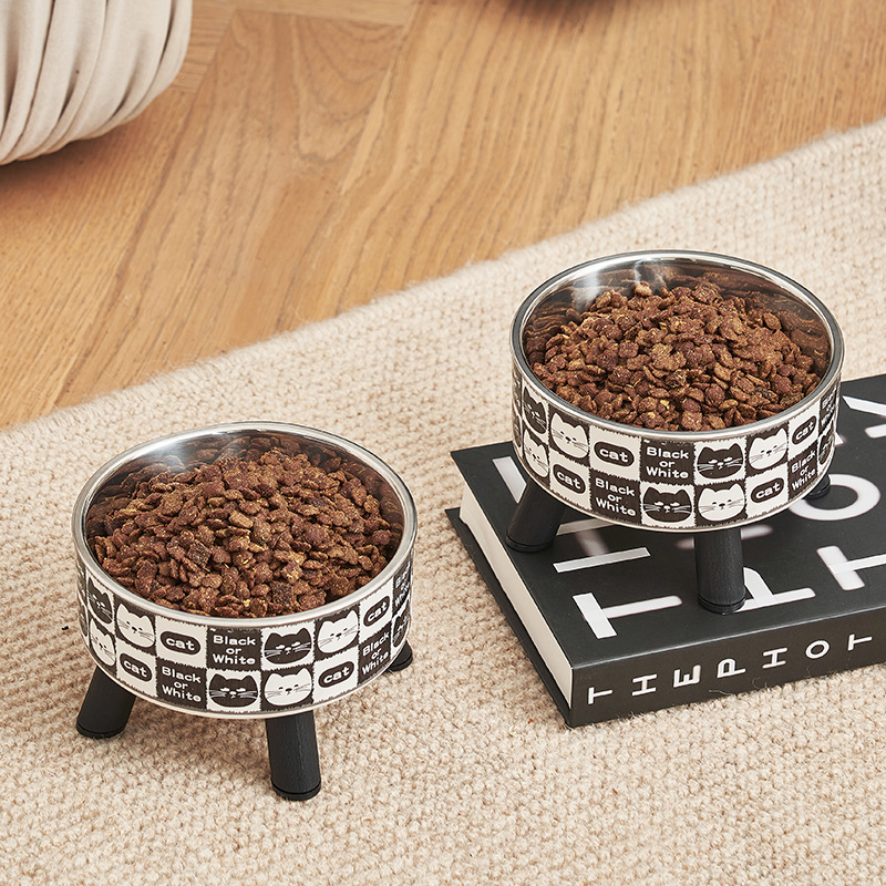 Pet Tall Bowl Dog Stainless Steel Bowl Cat Drinking Bowl Non-Slip Anti-Upset Pet Bowl Neck Guard Cat Bowl Wholesale