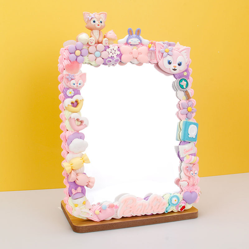 木质折叠台式化妆奶油胶镜子diy美颜梳妆宿舍桌面可立便携