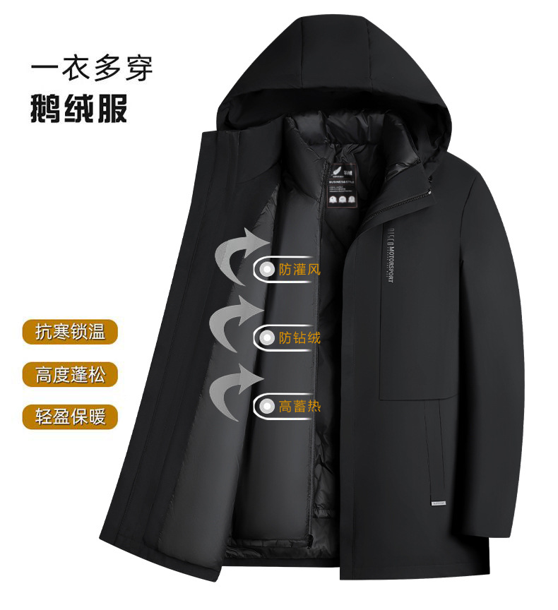 冬装羽绒服男士中长款连帽保暖加厚外套冬季中老年鹅绒男防寒详情4