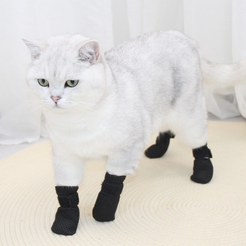 Chongtapet pet shoe covers are comfortable, breathable, and made of mesh fabric for cats. They are anti-scratch and protective foot covers for cats Specification image