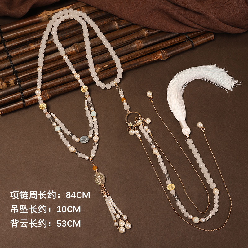 厂家直销古风背云中式璎珞配饰品汉服马面项链明制长命锁流苏项圈图