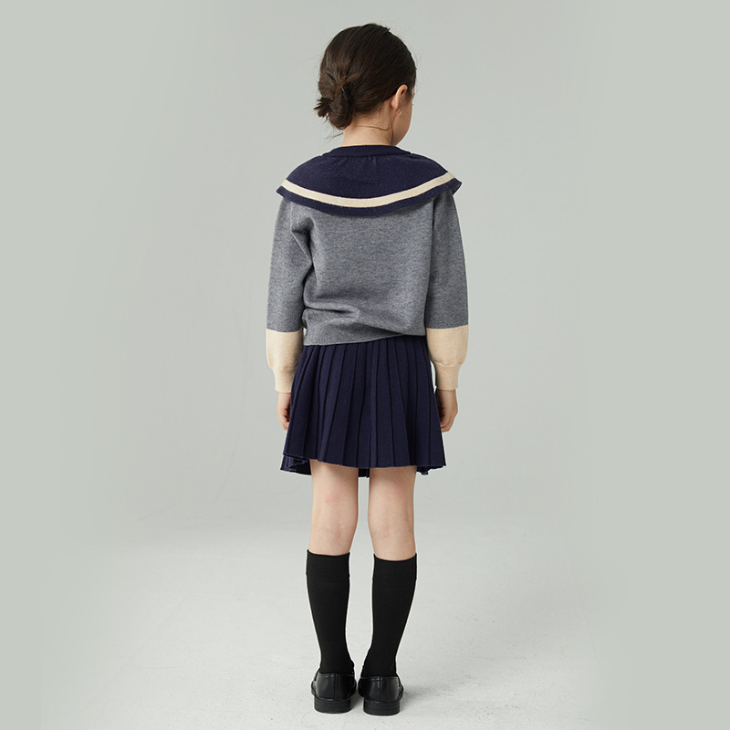 Girls' Spring and Autumn Set 2022 New Style Knitted two-piece Set, college style sweater short skirt, Modal core-spun yarn set skirt Specification image