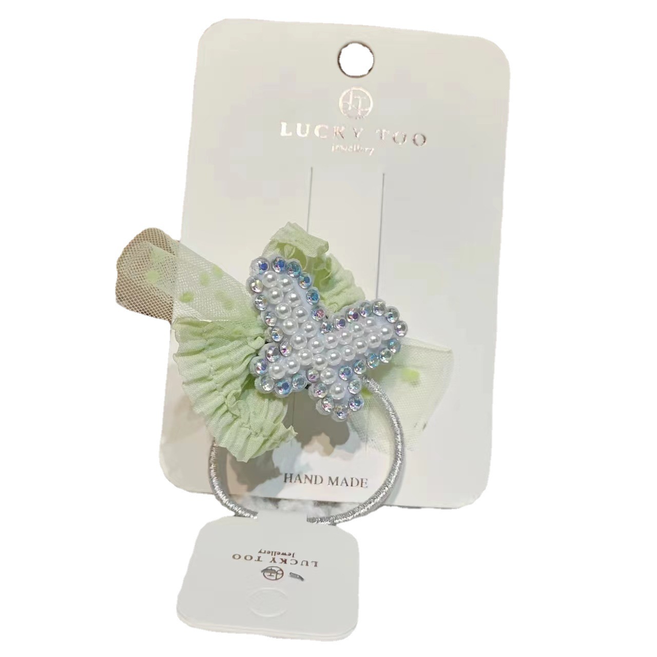 Lt10292 Korean Version Of The New Pearl Color Diamond Butterfly Salsa Polka Dot Bow Tie Hair Hair Rope Item Picture