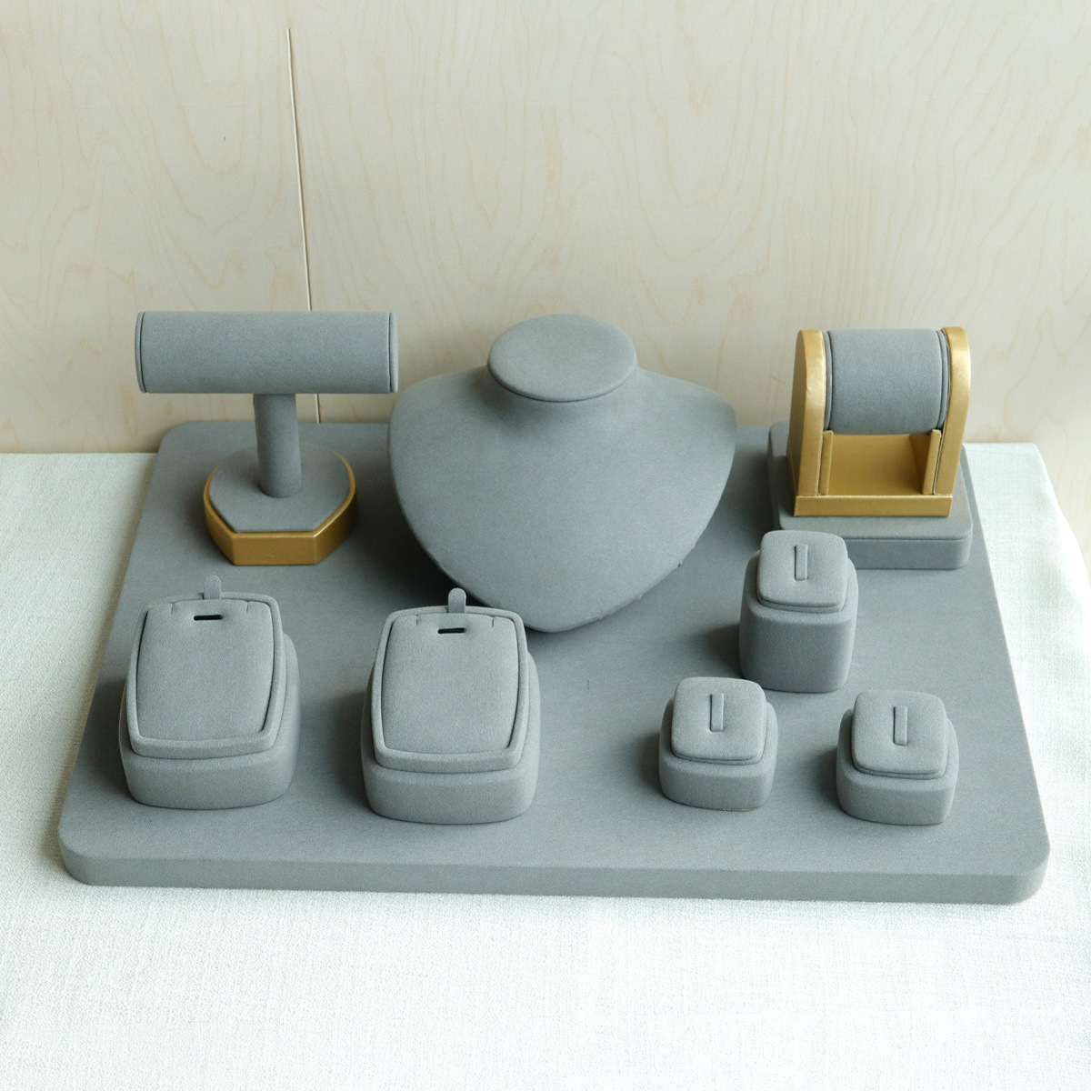 新款柜台超纤灰色珠宝展示道具项链吊坠首饰架戒指耳钉手镯陈列架