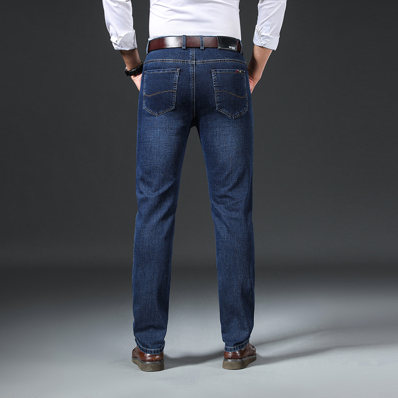 Summer thin jeans, men's stretch straight, loose, business, casual, slim, trendy brand, versatile spring and autumn long pants details Picture