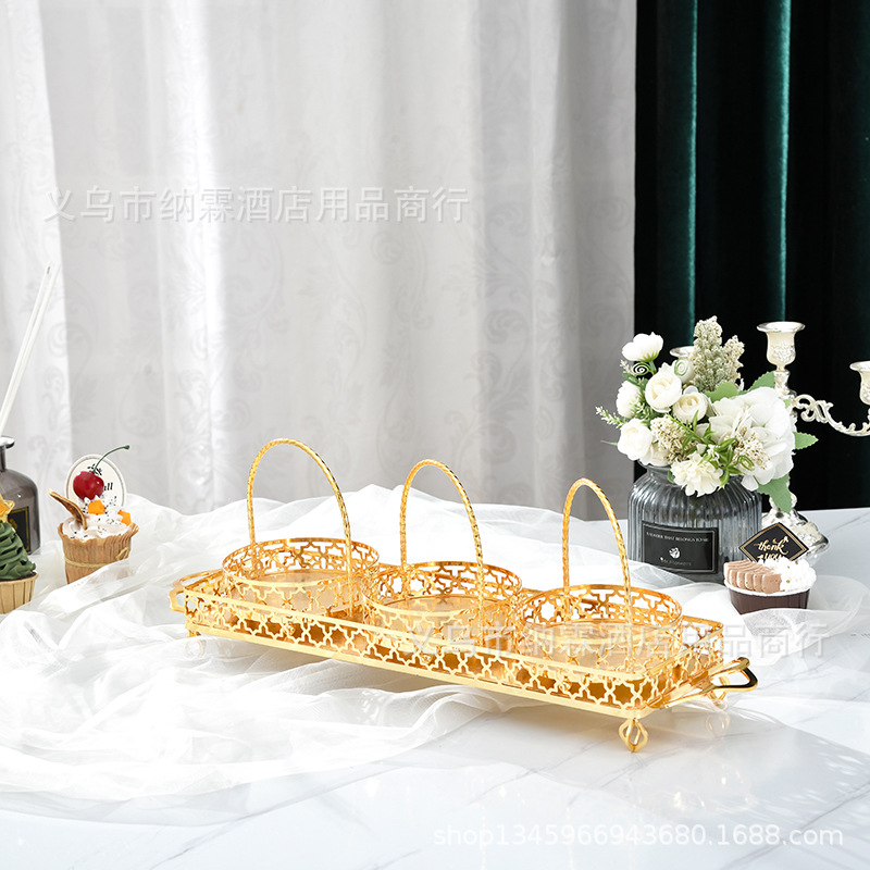 Light Luxury Metal Dry Fruit Snack Tray Living Room Fruit Tray Household Ktv Division Nut Snack Tray Storage Box details Picture