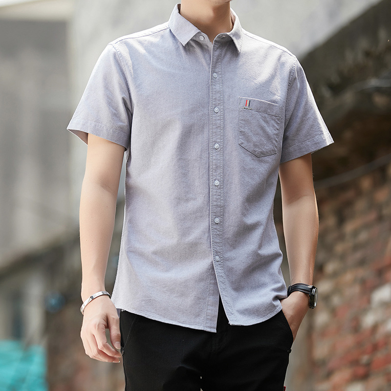 Pure cotton men's short-sleeved shirt 2023 new summer true pocket solid color thin business casual all-cotton shirt for men