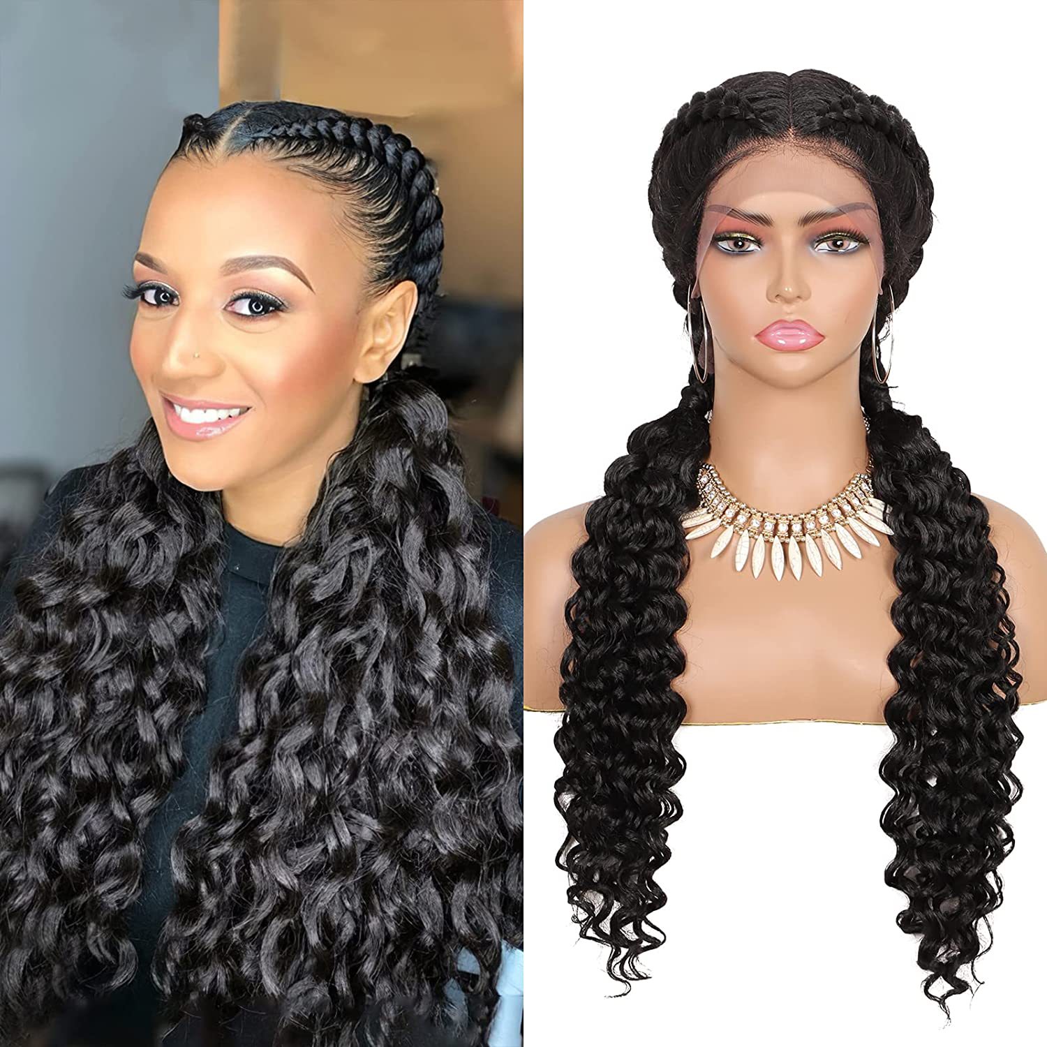 Foreign trade European and American women's synthetic fiber front Lace fishbone Braid 2-strand braid wig head cover Braid Lace Wigs