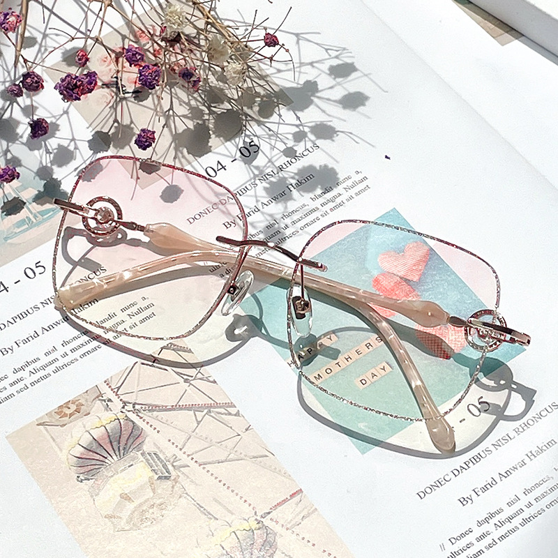 New diamond-encrusted beauty glasses H8263, fashionable street style frameless glasses, anti-blue light goggles, dyed and trimmed glasses details Picture