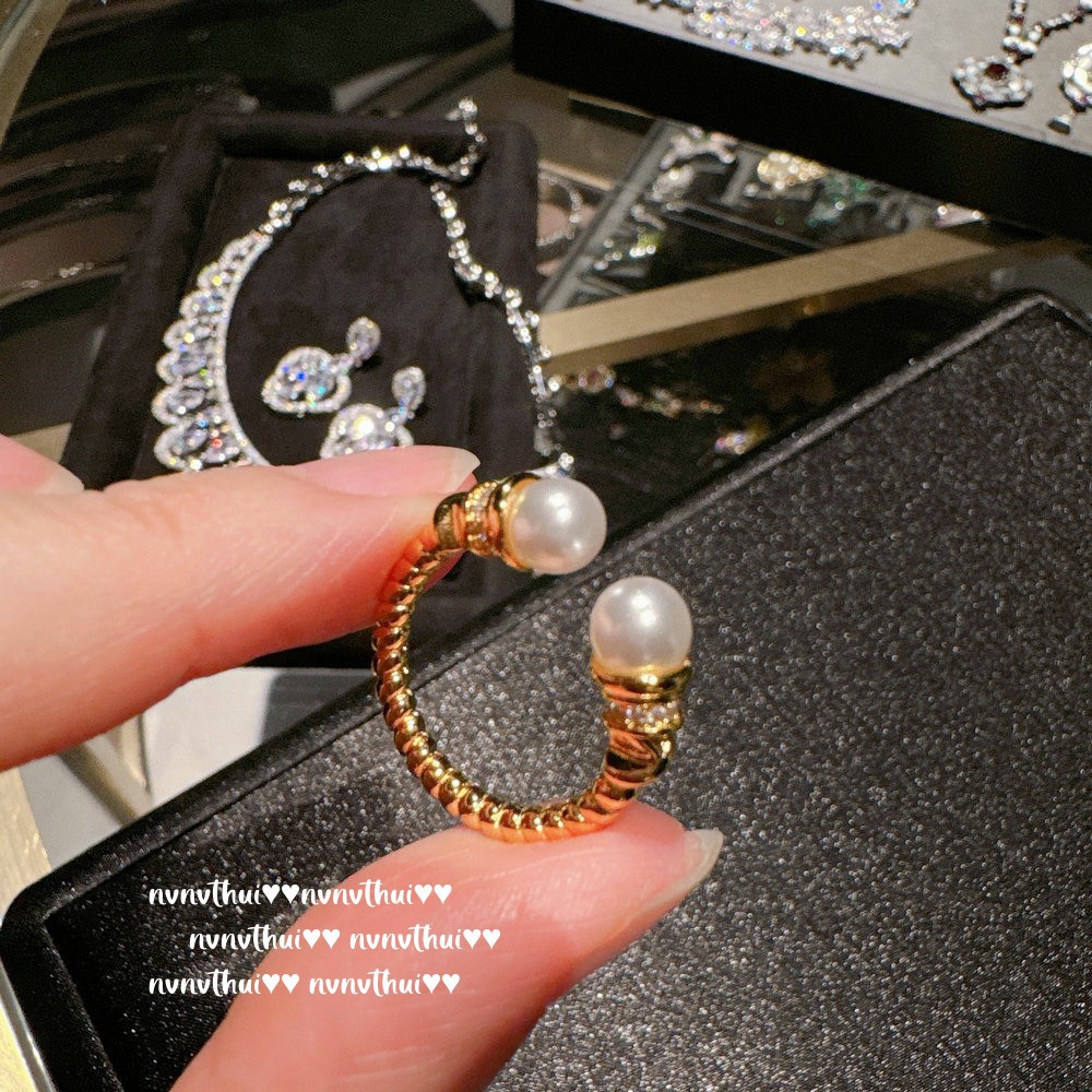 Italian Vintage curved gemstone pearl ring, 18K gold plated with banana leaf brushed zircon ring Specification image
