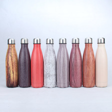 跨境木纹漆染印双层真空不锈钢户外运动定水杯304制LOGO批可乐瓶