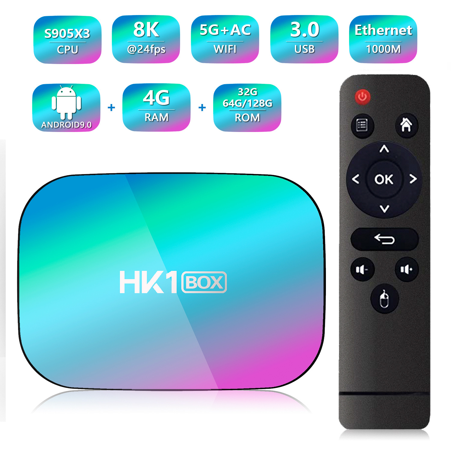 HK1 BOX 机顶盒 S905X3 安卓9.0 TV BOX 网络播放器双频 WIFI+BT图
