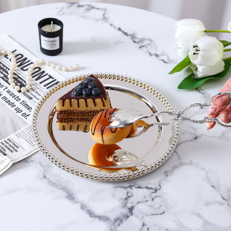 钢珠水果盘勺子套装婚庆烘焙蛋糕点心干果盘香薰饰品珠宝装饰托盘