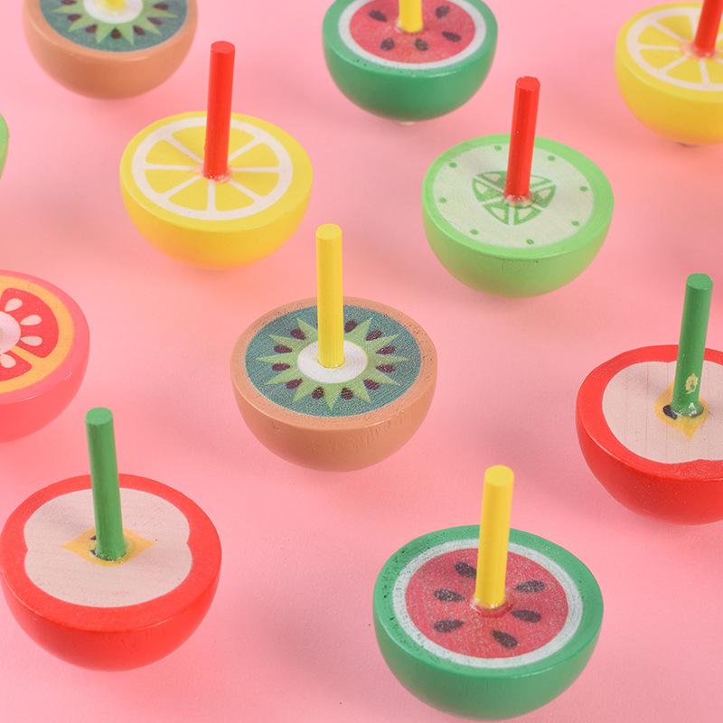 A large wooden fruit gyroscope with colorful fingers, a traditional and nostalgic wooden toy for children Application Scenario