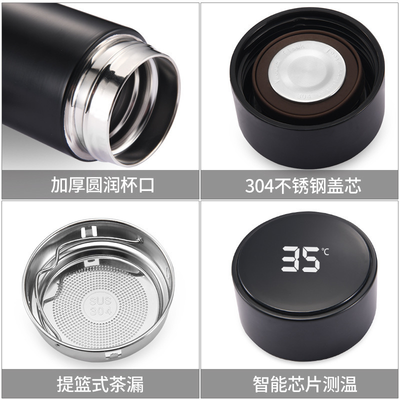 Stainless Steel Thermos Cup Intelligent Measuring Warm Water Cup Temperature Display Business Straight Cup Gift Cup Wholesale Can Be Fixed Logo Specification drawing