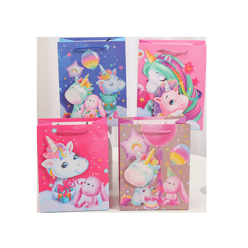 Cartoon Cute Unicorn 3D Patch Powder Gift Bag Tote Bag Hot Gold Paper Bag Birthday Gift With Gift South Item Picture