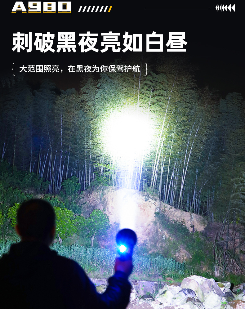 LED大功率强光手电筒户外充电超亮远射长续航家用手提探照灯批发详情5