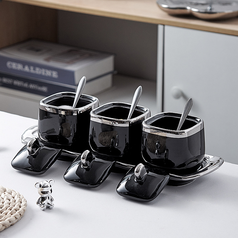 Seasoning Box Kitchen Home Nordic Light Luxury Ceramic Seasoning Tank Seasoning Tank Salt Monosodium Glutamate Tank High Appearance Level Combination Set Specification drawing