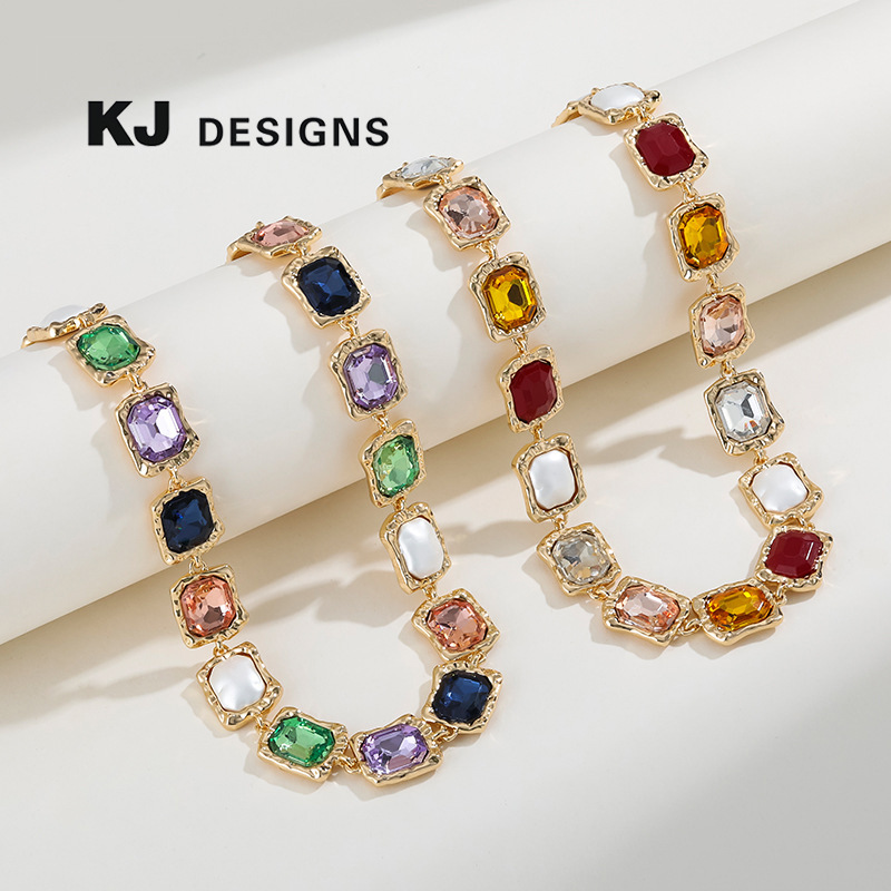 Kenjie Original Design New Alloy Glass Color Diamond Necklace Women Europe And America Cross-Border Fashion Temperament Necklaces
