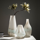 几何锥形菱形彩色玻璃花瓶磨砂摹刻花纹仿瓷彩花瓶摆件软装花器