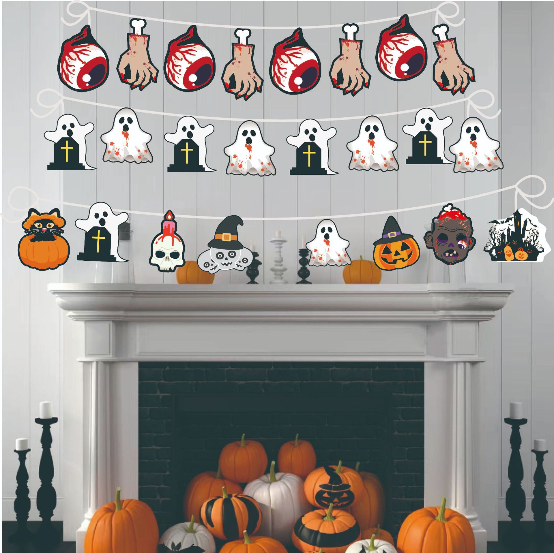 Cross-border exclusive new Halloween flag-raising party decoration items, hanging ornaments, scene atmosphere setting props, triangular flags details Picture