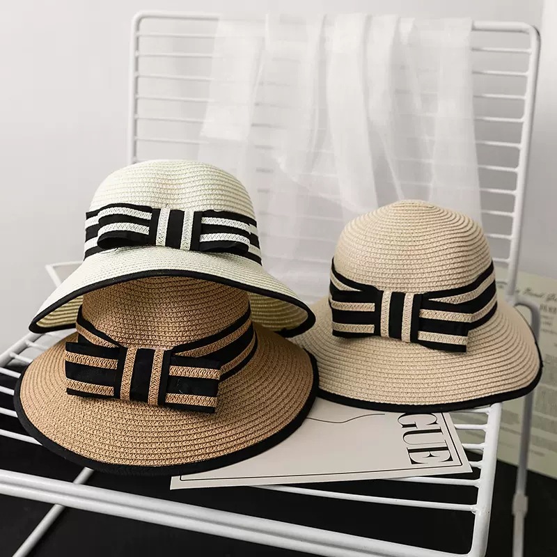 Straw hat travel hat women's summer beach bow visor foldable sun hat sunblock face visor visor