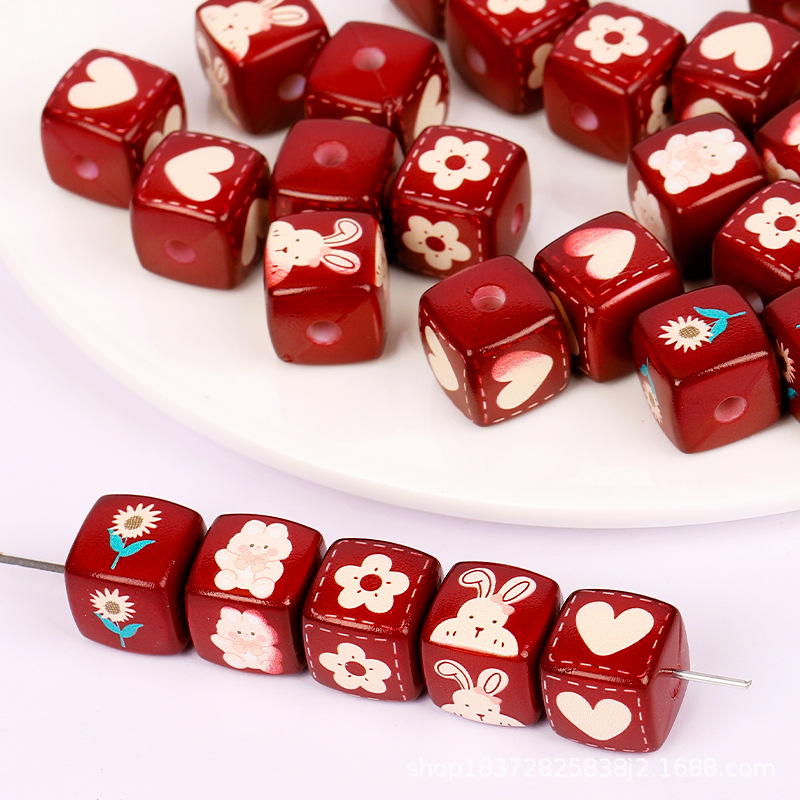 Retro color sweet style square acrylic beaded bracelet, mobile phone chain, perforated bead jewelry diy handcrafted accessories details Picture