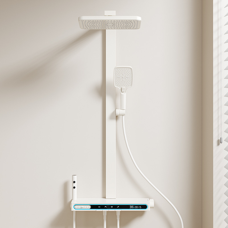 Cream style shower, constant temperature digital display showerhead set, bathroom decoration, spray back, all-copper ambient light, five-speed pressure-increasing set