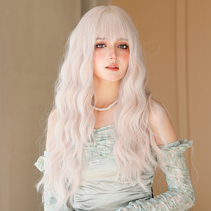 Wholesale of European and American wigs for women with long, slightly curly, wavy, natural and fluffy hair, a complete set of popular full-head wig for women Item Picture