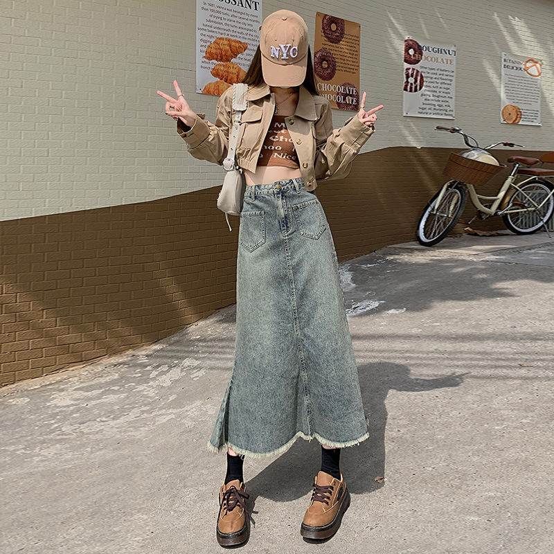 2024 Spring Denim Skirt Thin Cover Hip Bag Hip Skirt Autumn New Female High Waist Temperament All Match Fishtail Skirt Application Scenario