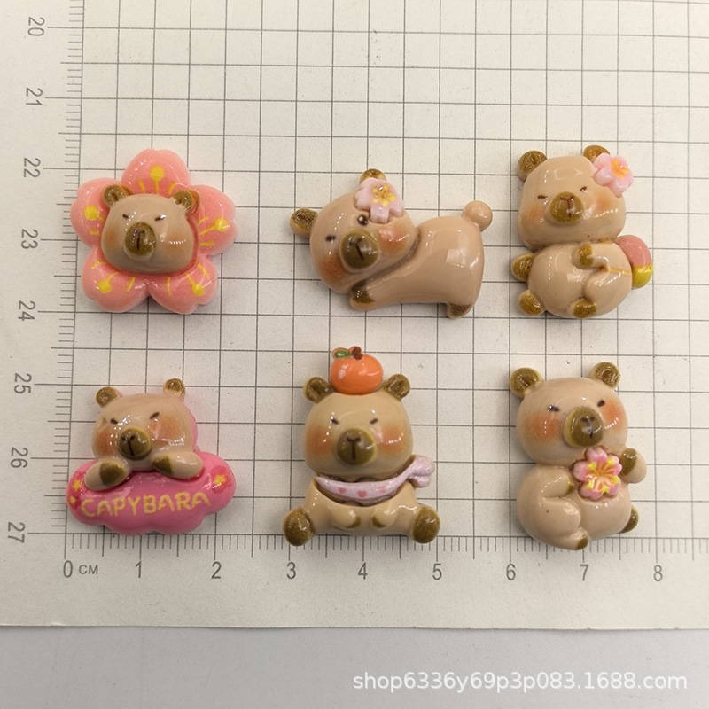 Bright face Capibala cartoon resin accessories diy hair accessories Crocs mobile phone case toy pendant Handmade materials stick Happy everything can stick cartoon accessories toys details Picture