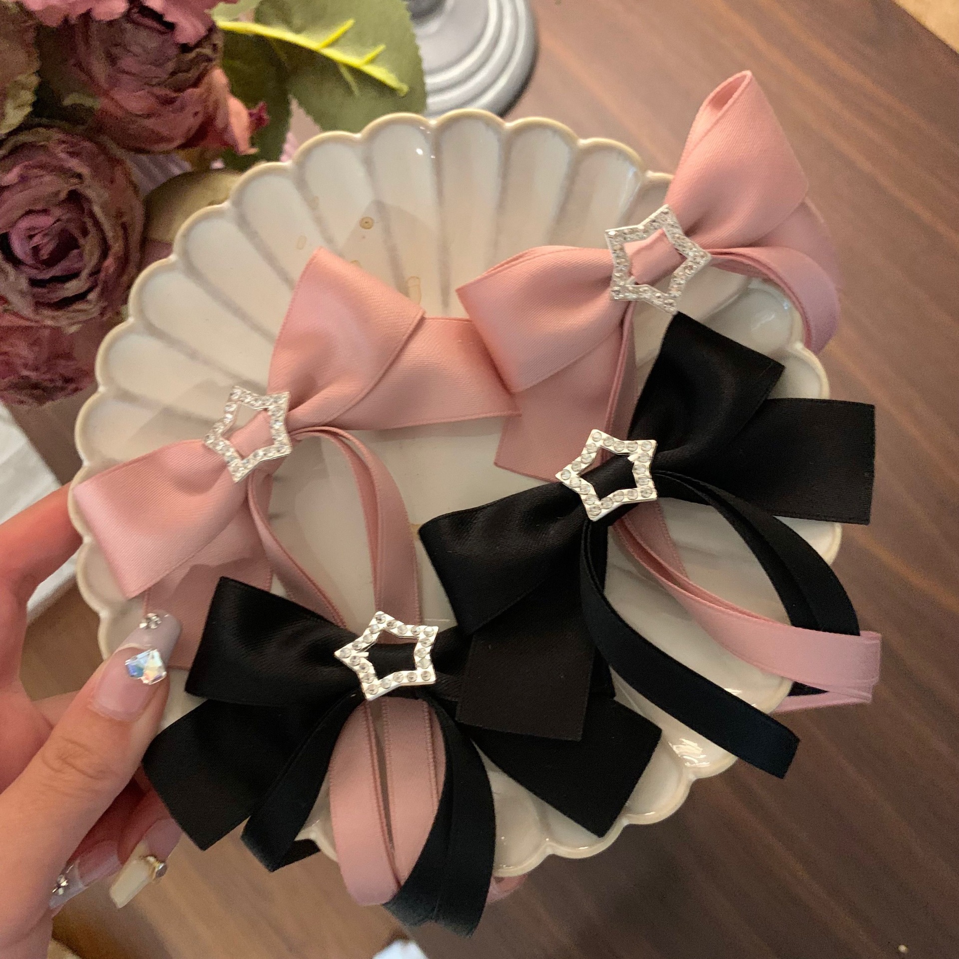 South Korea Pink Ribbon Bow Hair Clip Fashion Long Streamer Senior Sense Five-Pointed Star Hair Card Girl Hair Accessories Wholesale