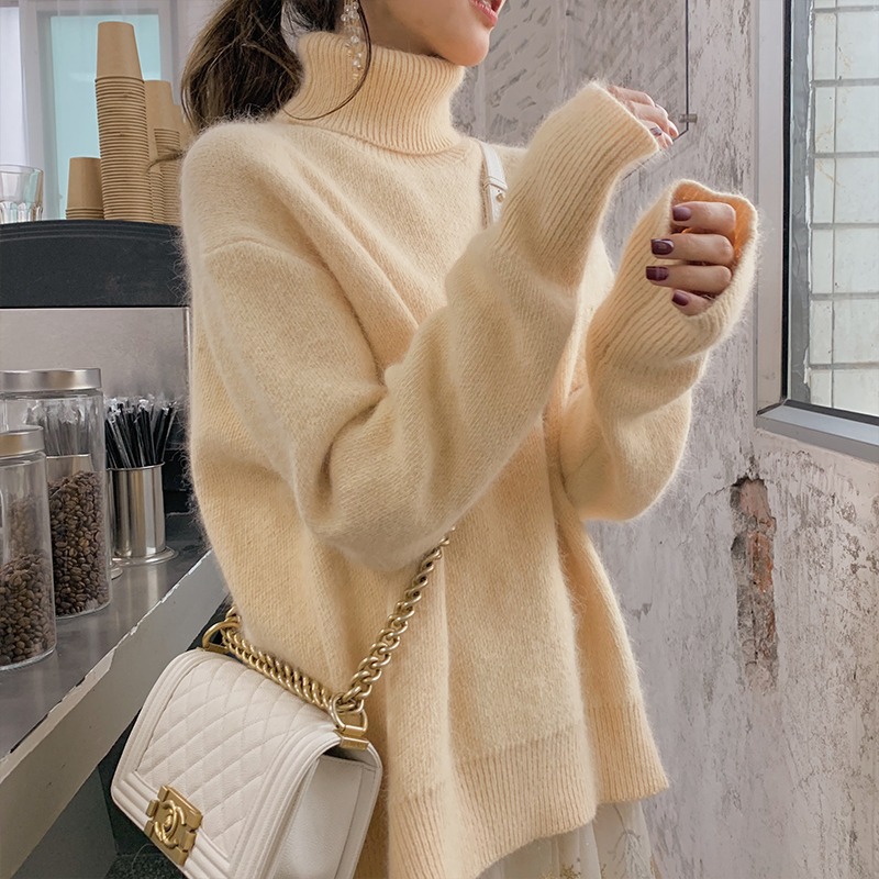 White Turtleneck Mink Fuzz Coat Female Winter Thickened 2023 New Foreign Relaxed Lazy Wind With A Base Shirt Application Scenario