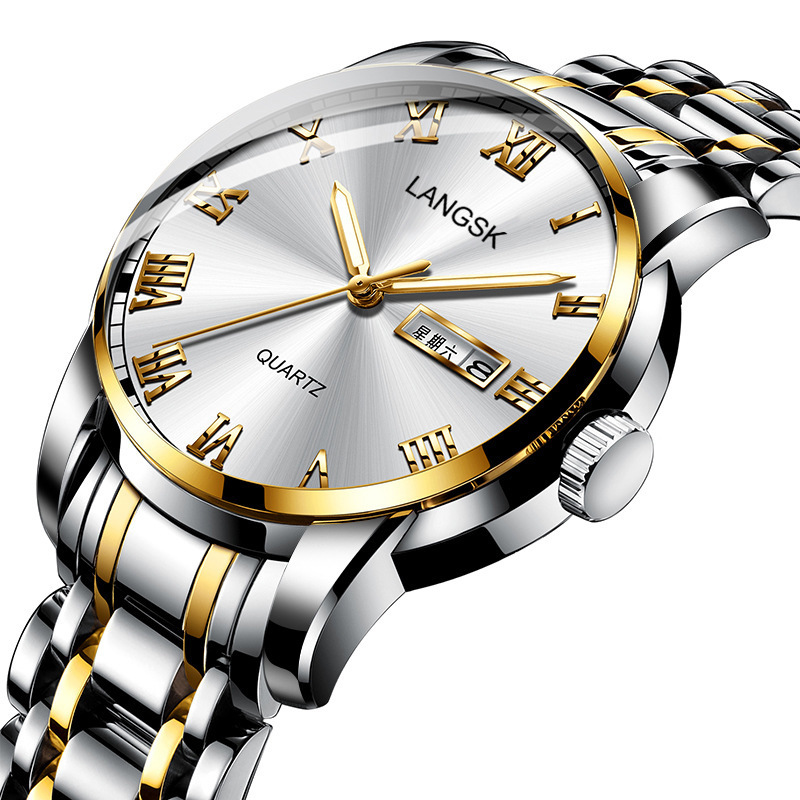 Couple Watches A Man And A Woman Double Calendar Quartz Watch Waterproof Glow-In-The-Dark Fashion Classic Business Steel Band Watches Wholesale Specification drawing