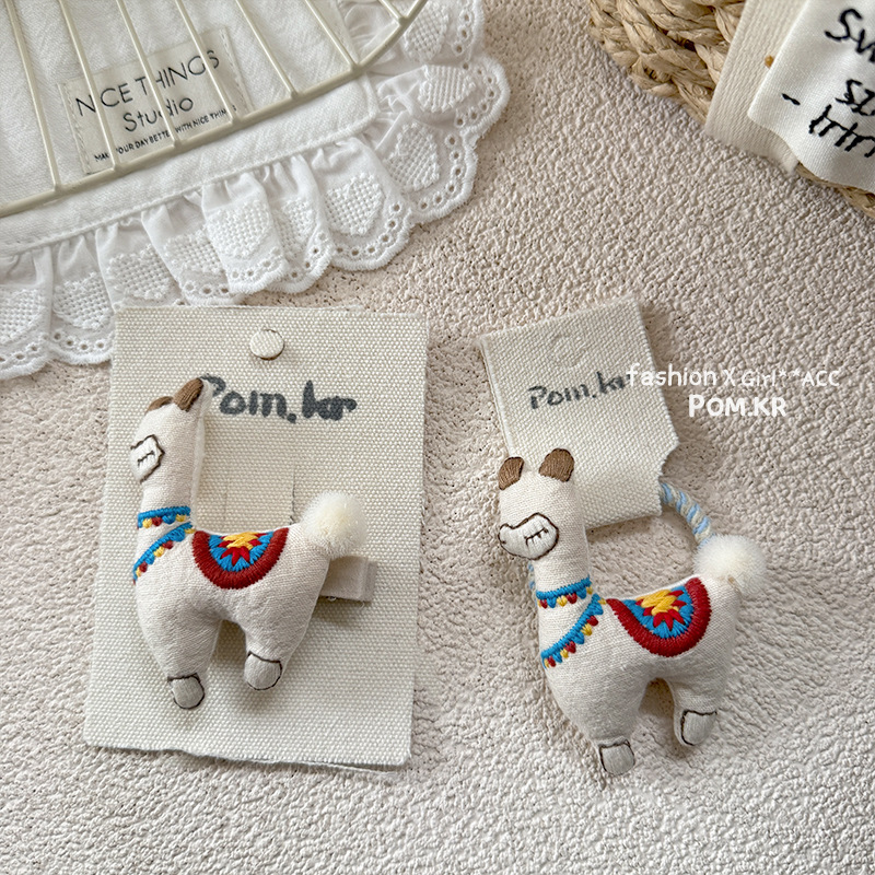 New spring style children's cute animal fabric with cotton stuffing, handcrafted alpaca hair ties, side bangs and hair clips Specification image