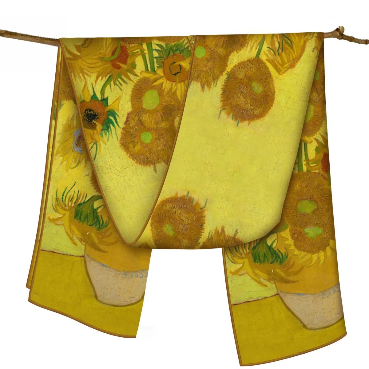Van Gogh Oil Painting Hand-Rolled Twill Silk Small Scarf Warm Scarf Spring New Gift Mother Shawl Item Picture
